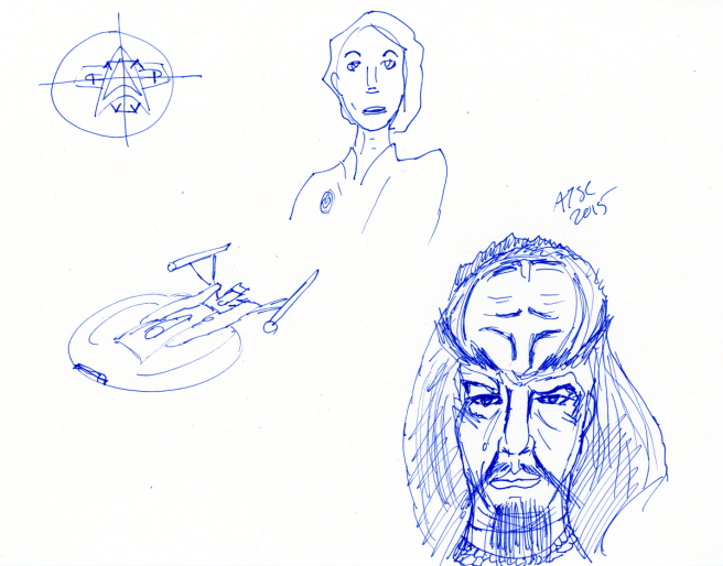 Star Trek Sketch - Ink; Kira, Klingon, NX Enterprise, Elite Force communicator bullseye