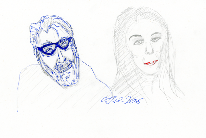 Trek Actors sketch - pencil and ink; Jonathan Frakes and Marina Sirtis