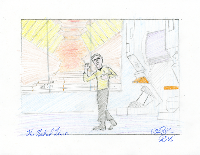 The Naked Time - pencil and coloured pencil; crewman in engine room