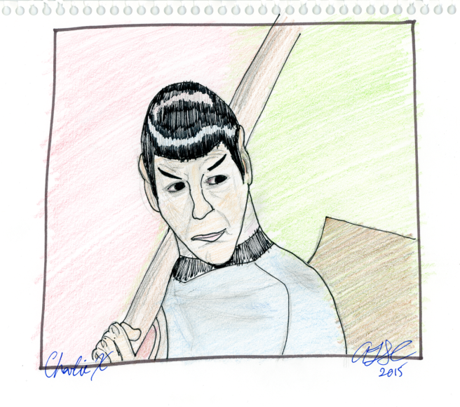 Charlie X - Spock with Vulcan Lute, pencil, coloured pencil and ink