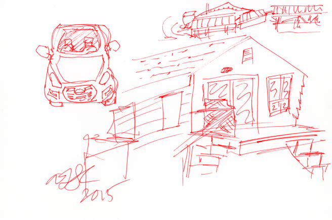 Cottage, car and other cottage bits - red ink