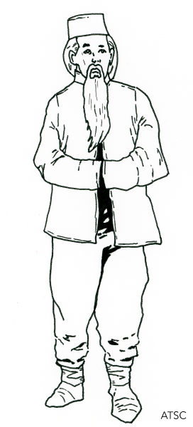 Oriental figure, man with beard - ink line art