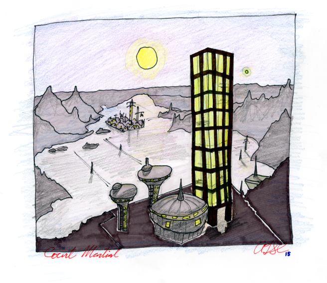 Court Martial - Planetary Landscape; pencil, coloured pencil, ink and marker