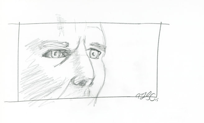 Deckard close-up, eyes and face - pencil