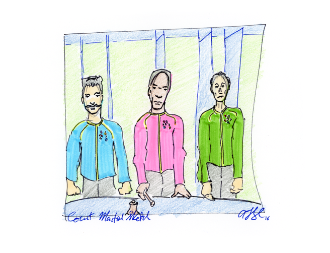 Court Martial Sketch - 3 Judges (including Commodore Stone)